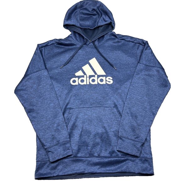 Adidas Thee Stripe Logo Hoodie Adult Large Pullover Blue Sweatshirt - Picture 1 of 12